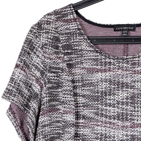 Lane Bryant Flare Dress 22 24 Womens Short Sleeve Heathered Textured Black White - Picture 2 of 6